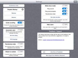 EducaVroom verison 1.5 (iPad 2) - Settings